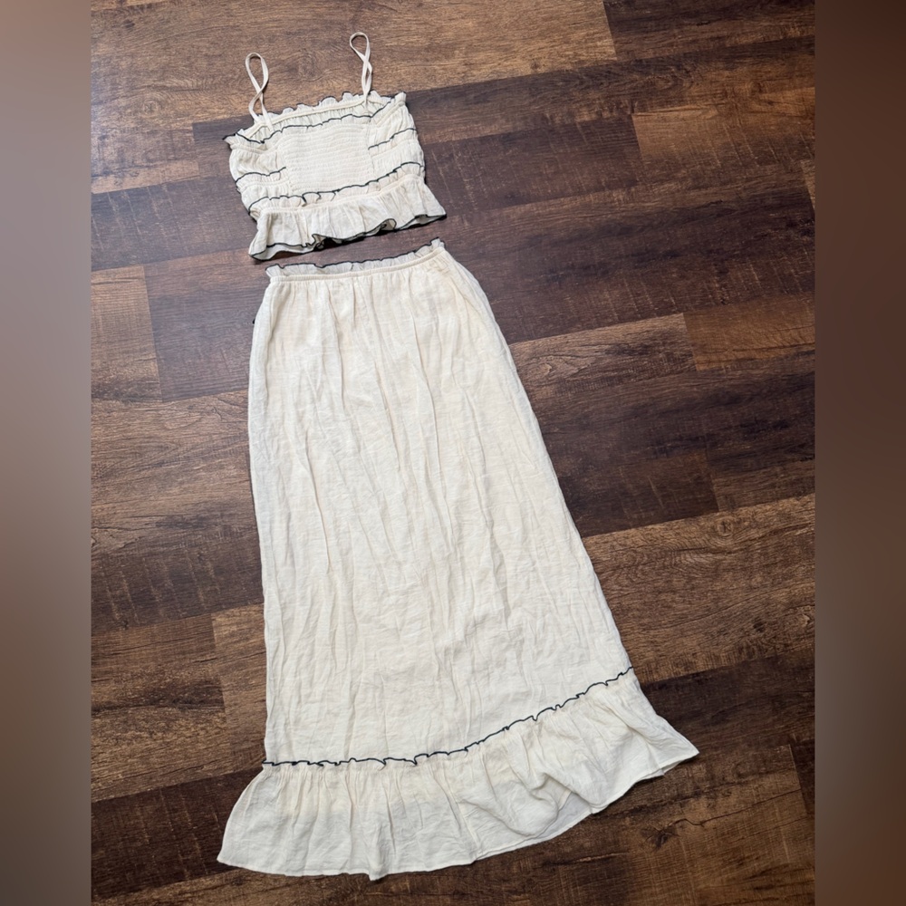 Cream Ruffle Skirt Set with Black Trim - Picture 6 of 13